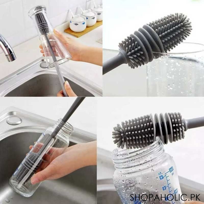 1pc Plastic Silicone Cleaning Brush, Long Handle Rotary Cup Brush .For Narrow  Spaces, Used On Bottle, Cup, Glass