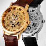 Brown Leather Skeleton Watches for Men-TW002